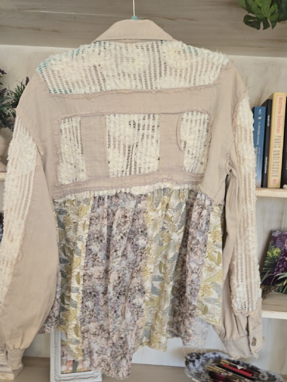POL Patchwork Floral & Knit Beige Jean Jacket - Picture 6 of 9